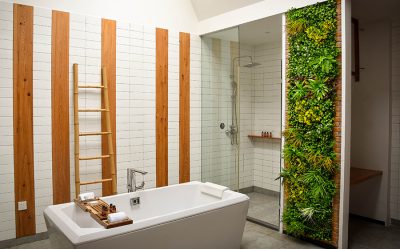 Fake greenery wall for bathroom