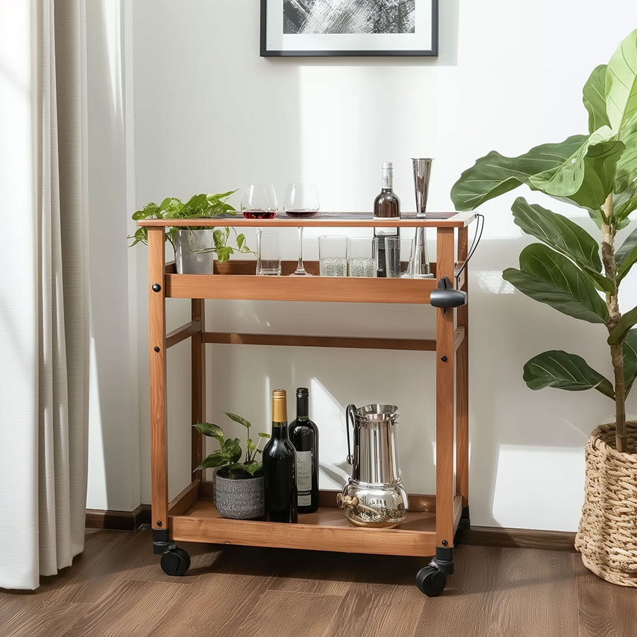 Bar Cart with Artificial Plants